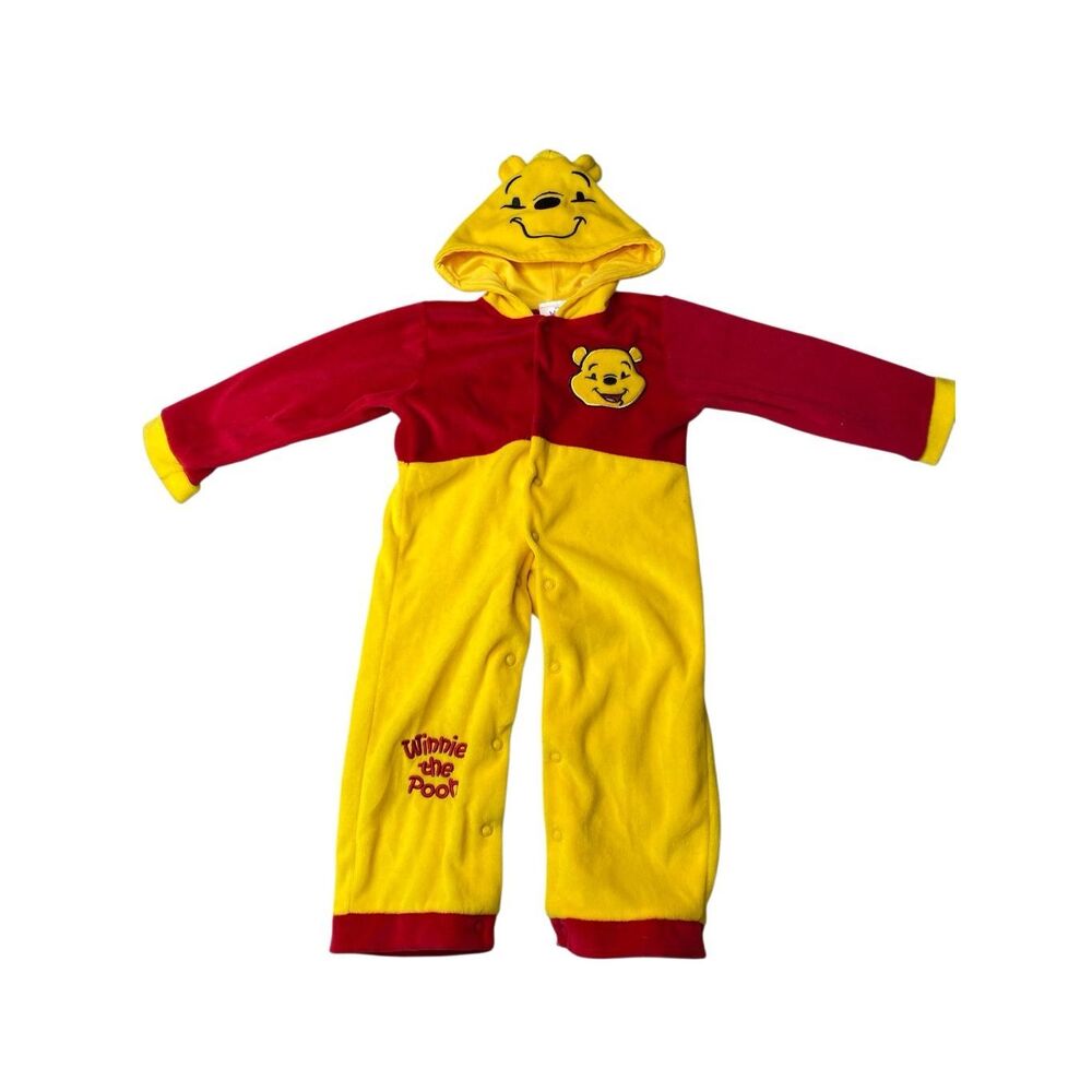 Disney Winnie The Pooh Hooded Baby Romper Costume Red Yellow 0-6 Months Newborn